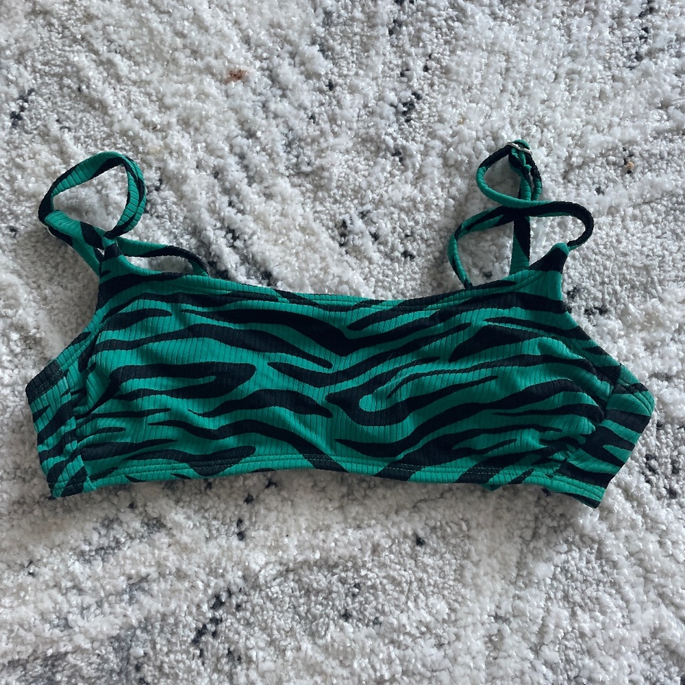 green and black zebra bikini top